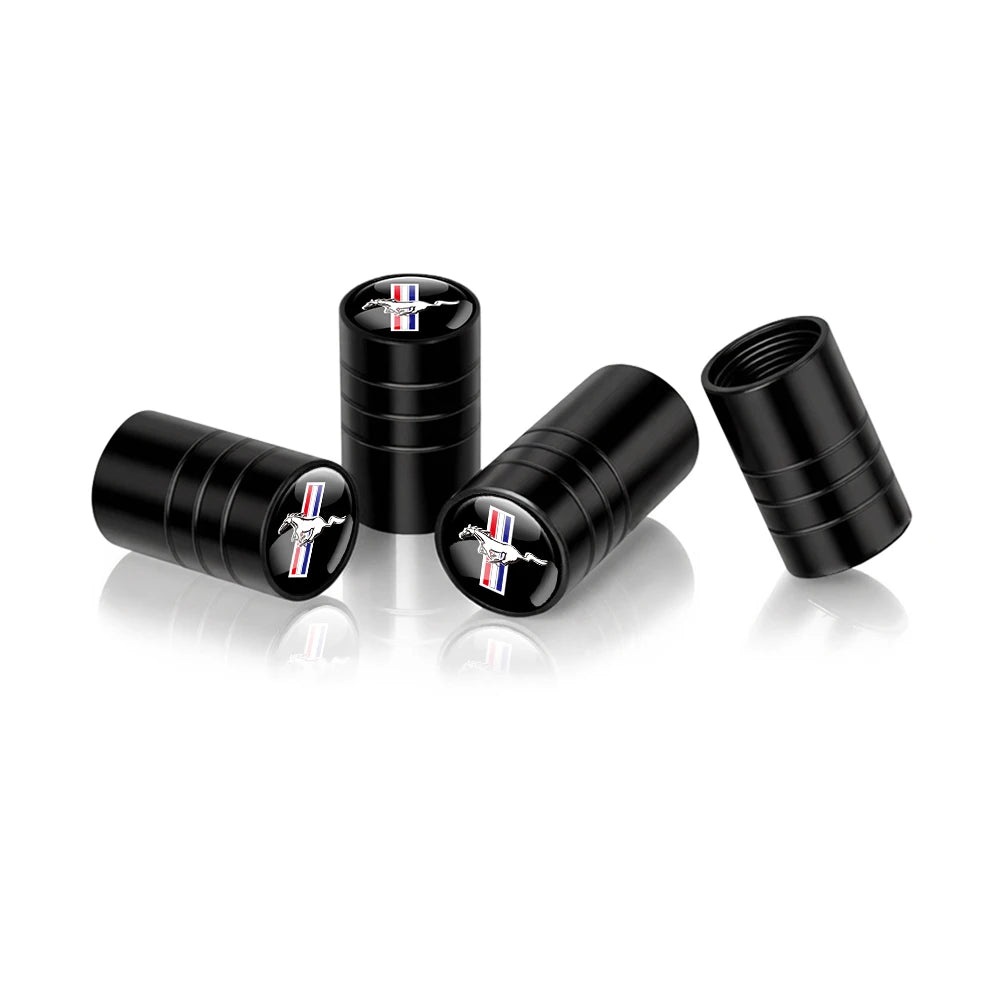 4pc Mustang Logo Tire Valve Caps Aluminum Alloy Dustproof Car Wheel Air Stem Cover For Ford Focus ST Mk7 Everest Kuga Fiesta Mk3