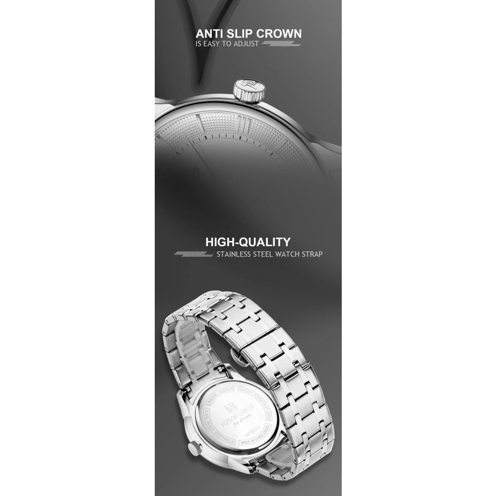 NAVIFORCE Men's Watch Classic Stainless Steel Strap 3ATM Waterproof Calendar Minimalist Dial Men's Chronograph Watch NF9272S