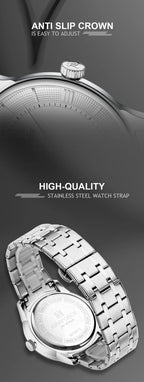 NAVIFORCE Men's Watch Classic Stainless Steel Strap 3ATM Waterproof Calendar Minimalist Dial Men's Chronograph Watch NF9272S