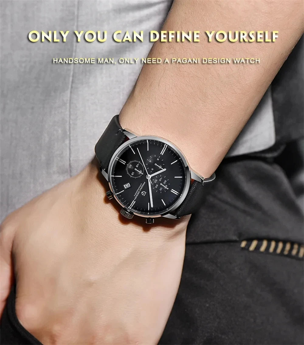 Pagani Design Fashion Luxury Men's Quartz Chronograph Watch Japan VK67 Movement Leather Strap Large Calendar PD-2720K reloj