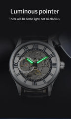 Men automatic watch luxury rome mechanical watches waterproof skeleton noctilucent leather mens watch choice of gift giving