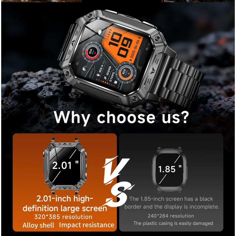 2026 TANK New 1400mAh Military GPS Smart Watch Men 2.01" AMOLED Screen 10ATM Waterproof Clock SOS Call Flashlight Smartwatch iOS