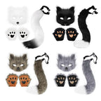 Guantes de máscara de cola de piel esponjosa, guantes de manos con patas de gato y máscara de lobo Therian, conjunto para disfraz de Halloween, accesorios para fiesta