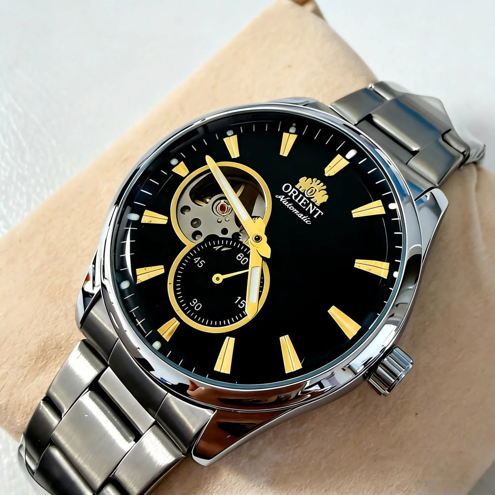 ORIENT Automatic Mechanical Watch Men's Stainless Steel Strap Skeleton Dial White Gold Needle Luminous 50M Waterproof Sapphire