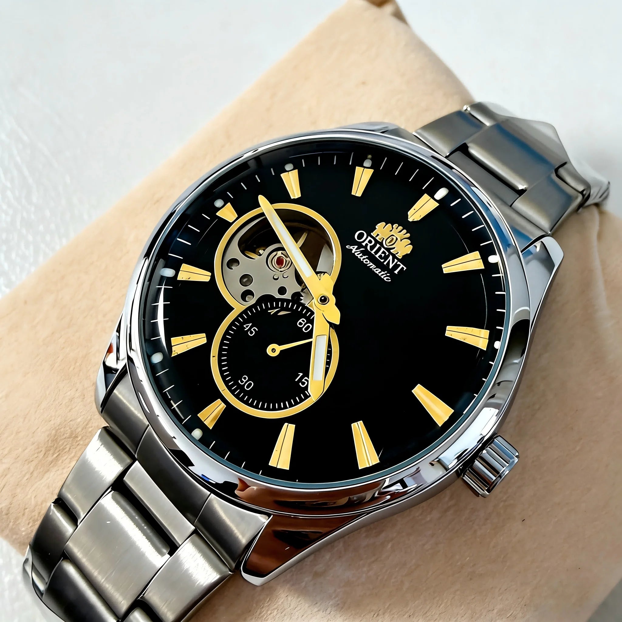 ORIENT Automatic Mechanical Watch Men's Stainless Steel Strap Skeleton Dial White Gold Needle Luminous 50M Waterproof Sapphire