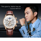 OLEVS 6658 Mens Watch Business Leather Strap Reloj  Hollow out Mechanical Automatic Wristwatch Waterproof Luminous Watch For Man