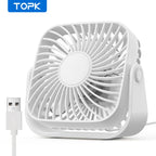 TOPK Mini ventilador portátil USB de 4 pulgadas para acampar, ventilador personal de mesa de escritorio silencioso de 3 velocidades, 360 ° Ajuste de ventiladores de pie para la habitación del hogar