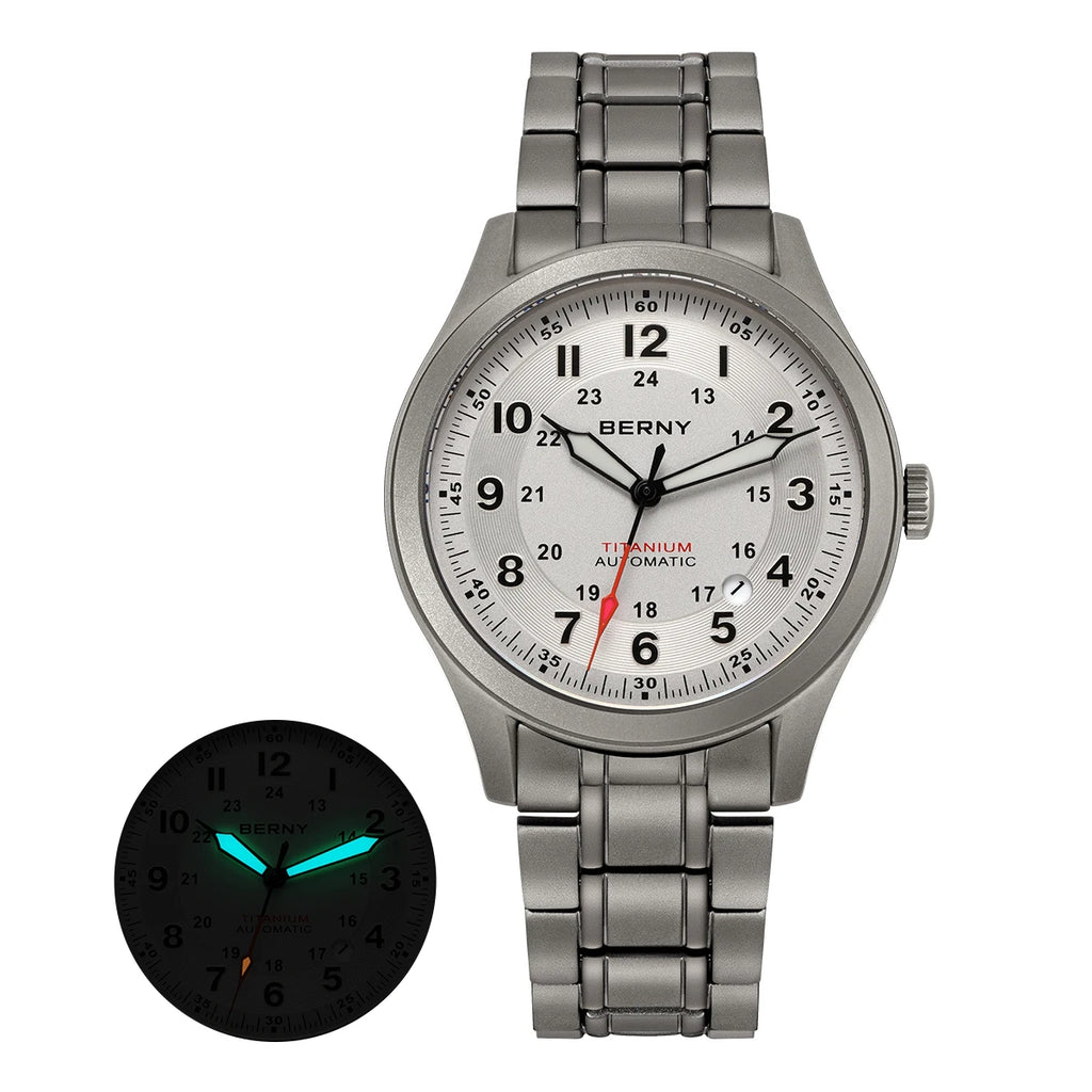 BERNY Titanium Automatic Men's Field Watches Date Sapphire Super Luminous Sports Easy Read Outdoor 10ATM Mechanical Watch