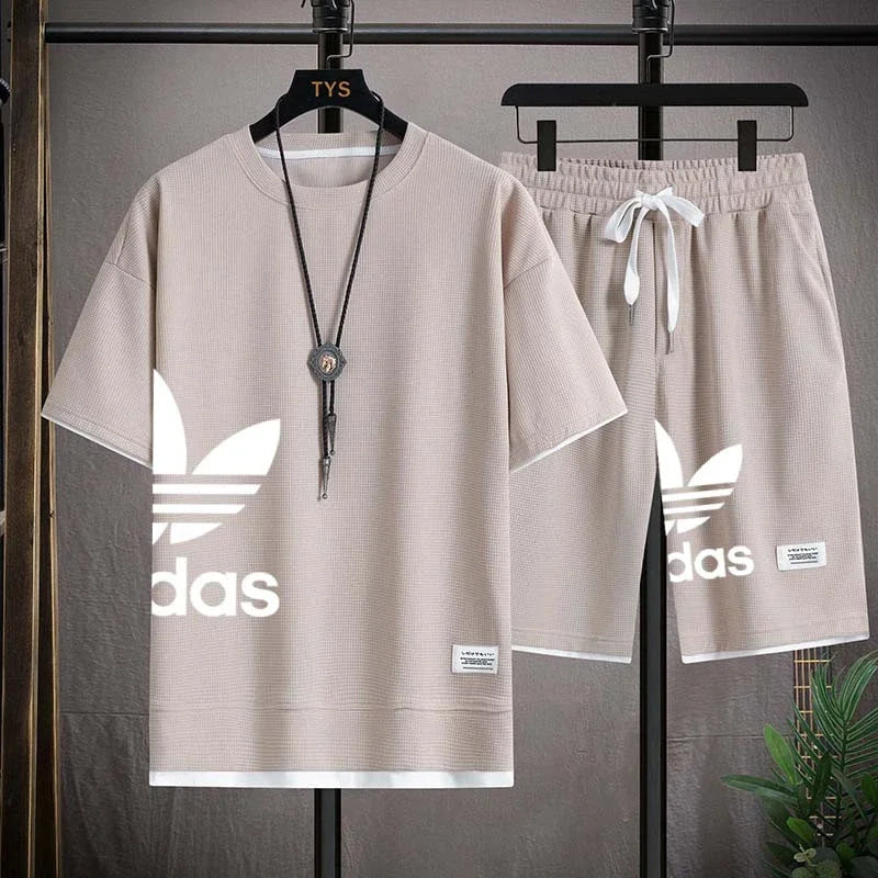 Summer 2026 New Men's pullover sportswear Set, fashionable basketball men's casual short-sleeved T-shirt + shorts two-piece set