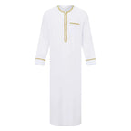 Men s Traditional Moroccan Kaftan Robe with Intricate Gold Embroidery Long Sleeves and Loose Fit for Ethnic Style Costume