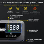 Portable 12V 8000A smart emergency car jump starter, with emergency air pump, flashlight, and power bank. Suitable for all car