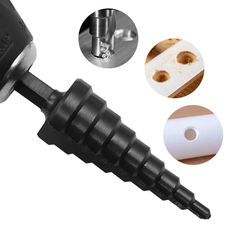 Broca escalonada negra con ranura recta y vástago Hexagonal, juego de herramientas de taladro de torre escariado de 3-12/4-12/4-20/4-32mm