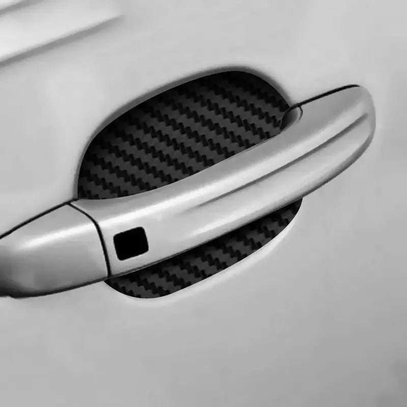 4 unids/set de molduras de estilo de coche, pegatina para puerta de coche, cubierta resistente a arañazos de fibra de carbono, piezas de película de protección de manija automática