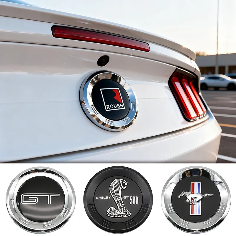 150mm Car Rear Trunk Emblem For Ford Mustang Tire Style ABS Badge 5.0 Roush Shelby GT500 Cobra Laguna Auto Tuning Accessories