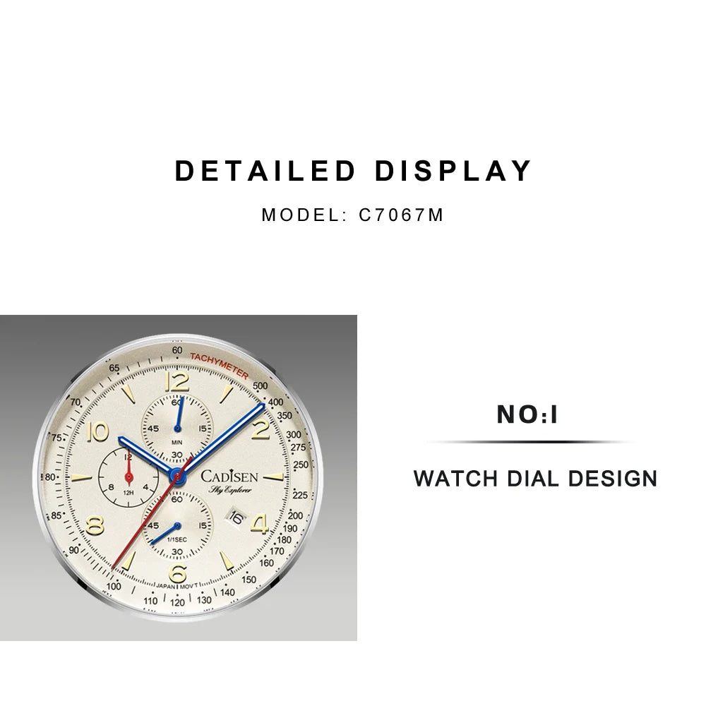 CADISEN New Chronograph Men's Quartz Watch Top Luxury Watches For Men MIYOTA 0S10 AR Mirror Waterproof Canvas Men's Wristwatch