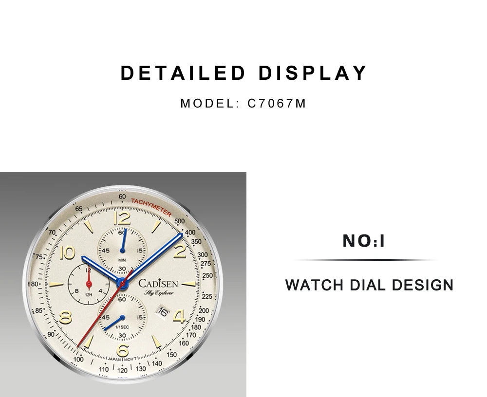CADISEN New Chronograph Men's Quartz Watch Top Luxury Watches For Men MIYOTA 0S10 AR Mirror Waterproof Canvas Men's Wristwatch