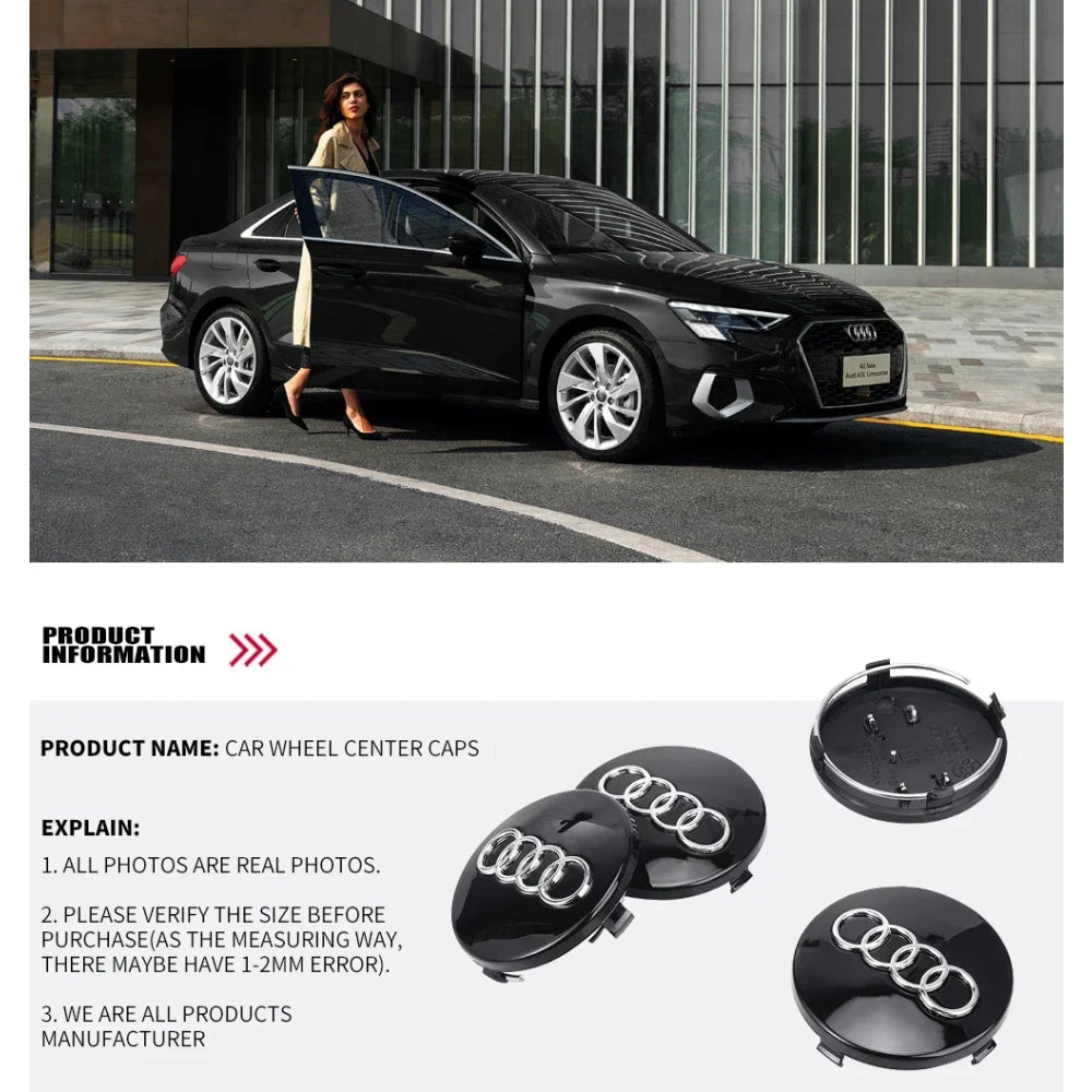 For Audi 4pcs 60mm Car Styling Audi Wheel Center Cap Emblem Hub Covers Badge For Audi B5 B6 B7 B8 B9 D3 Q3 Q5 Q7 TT A1 A3 A4 A5