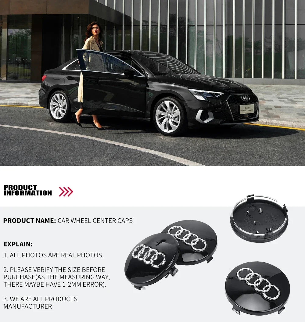 For Audi 4pcs 60mm Car Styling Audi Wheel Center Cap Emblem Hub Covers Badge For Audi B5 B6 B7 B8 B9 D3 Q3 Q5 Q7 TT A1 A3 A4 A5