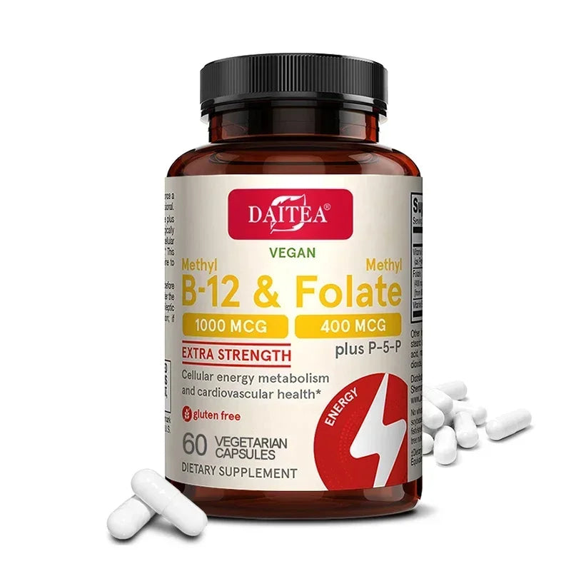 Folic Acid Supplement - Contains Vitamin B6, B12, Promotes Heart Health, Nervous System Health, Energy, and Immunity