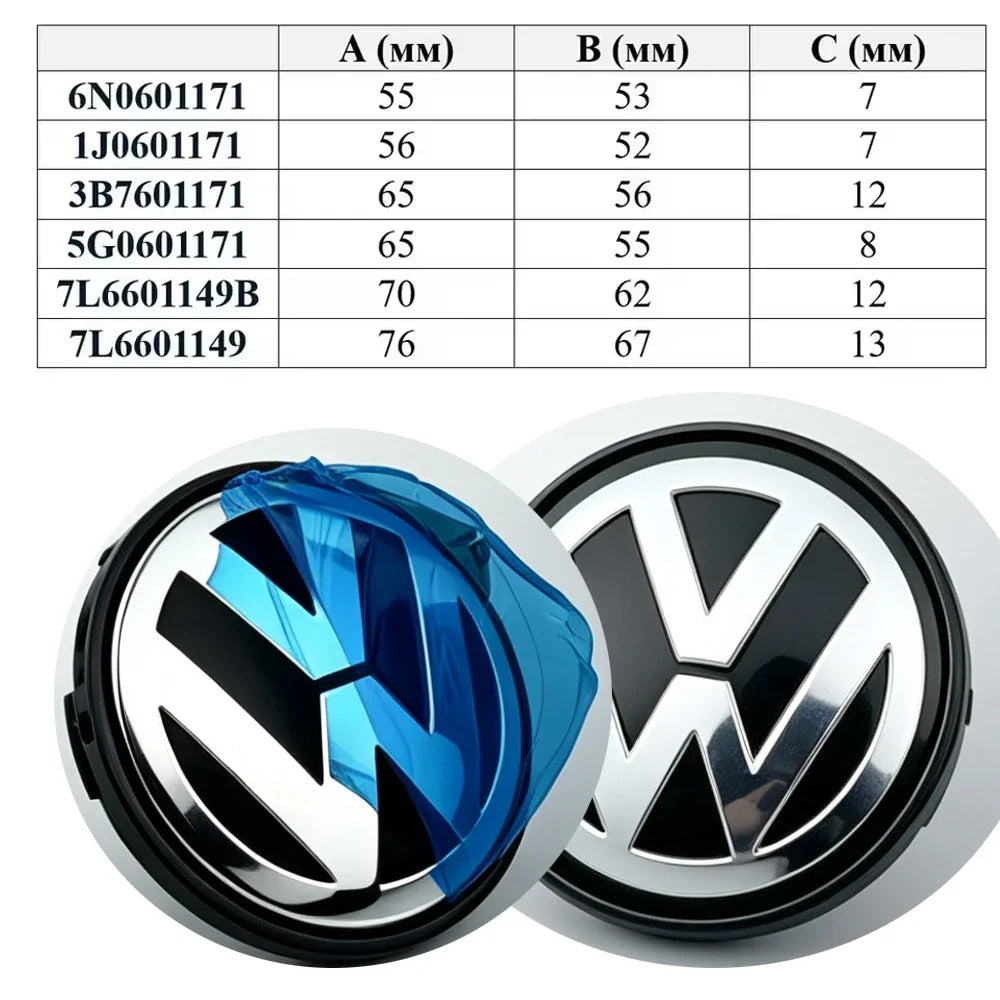 Abs - 4pcs 55mm 56mm 65mm 70mm Car Styling Wheel Center Cap Hub Covers Badge Accessories For VW Volkswagen 3B7601171 1J0601171