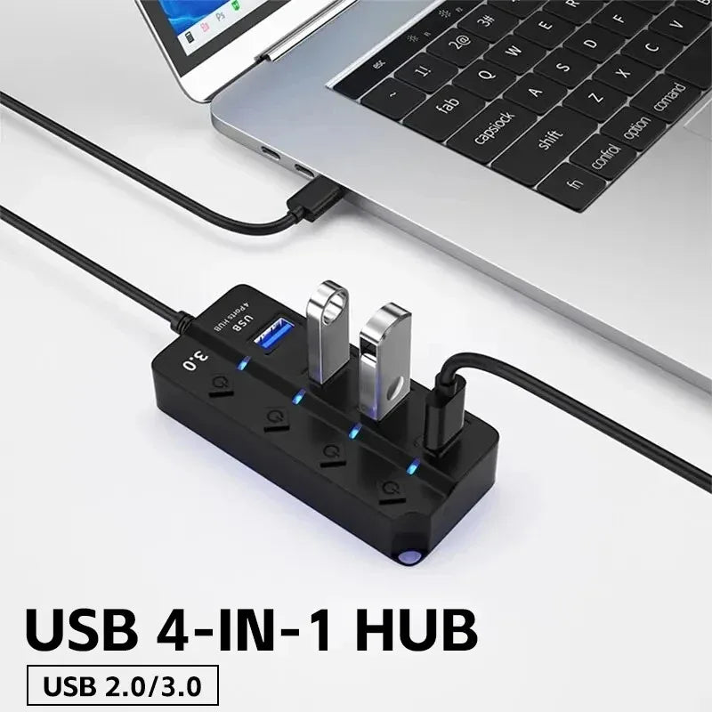 USB3.0 HUB 4 en 1 7 en 1USB Splitter 2.0 Adaptador USB Extensor de interruptor de alimentación independiente multipuerto Cable de 30 CM
