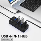 USB3.0 HUB 4 en 1 7 en 1USB Splitter 2.0 Adaptador USB Extensor de interruptor de alimentación independiente multipuerto Cable de 30 CM