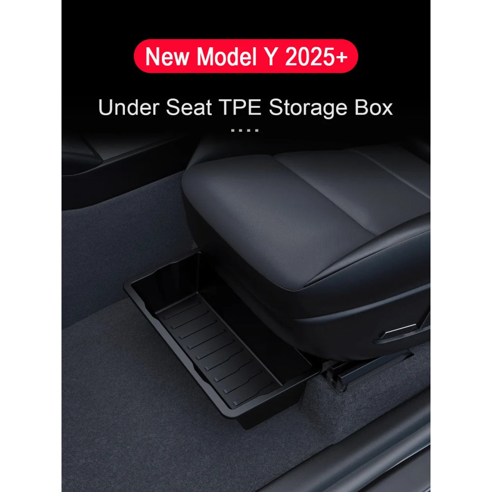 TPE Under Seat Storage Box For Tesla Model Y Juniper 2025 Center Console Organizer Bin Front Backseat Bag Trash Tray Accessories