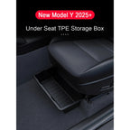 TPE Under Seat Storage Box For Tesla Model Y Juniper 2025 Center Console Organizer Bin Front Backseat Bag Trash Tray Accessories