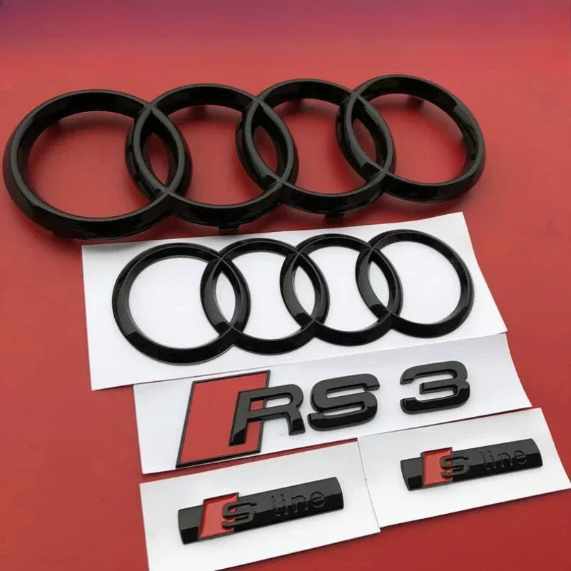 Modified Sticker for Audi RS3 2016 2017 2018 2019 2020 Sline Emblem ABS Glossy Black Silver Car Front Grille Rear Trunk Badge