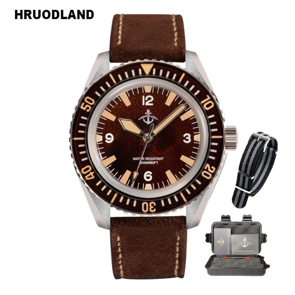 Hruodland F025 Retro Sport Men Watch HZ2565 Automatic Mechanical Stainless Steel Leather Strap Diving  reloj hombre watch for me
