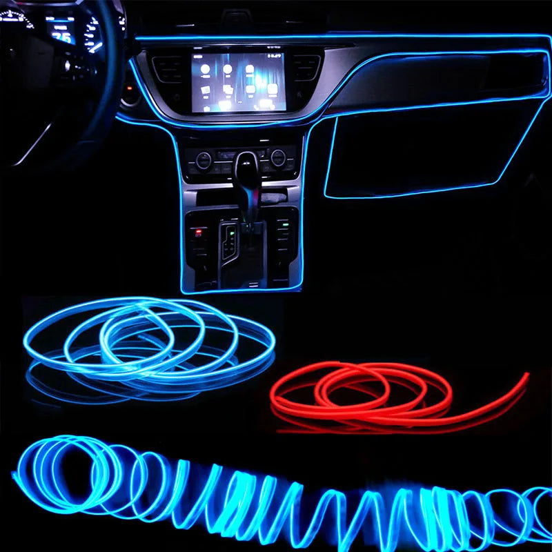 Lámpara decorativa Led para Interior de coche, tira de neón con cableado EL para coche, luz ambiental Flexible, USB, diodo de ambiente de fiesta, 1M/3M/5M