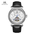 Shanghai Watch Skeletonized Flywheel Men's Mechanical Watch 42mm Automatic Watches Retrograde Calendar Sapphire Wristwatch S8924