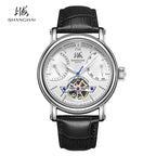 Shanghai Watch Skeletonized Flywheel Men's Mechanical Watch 42mm Automatic Watches Retrograde Calendar Sapphire Wristwatch S8924
