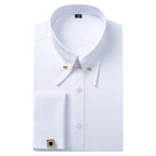 Embroidered French Cufflinks Men's Long-Sleeve Shirt with Collar Pins, Big Collar Dress Shirt for Business Formal Wear, Gentlema