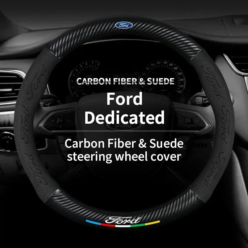 For Ford Mondeo Focus Raptor Puma Edge Explorer Ecosport Ranger F150 Kuga Car Suede Carbon fiber Anti-slip Steering Wheel Cover