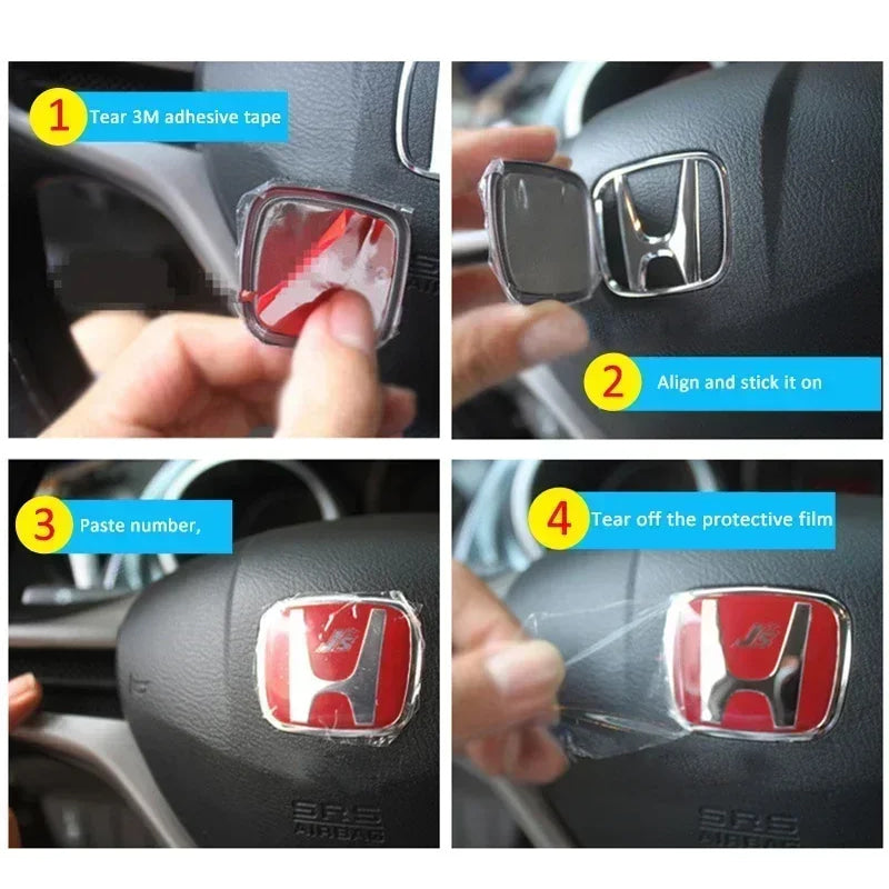 Car Steering Wheel Emblem Badge Sticker for HONDA Jazz Fit Accord Civic CRV Odyssey City Jade Insight Elysion CRZ Accessories