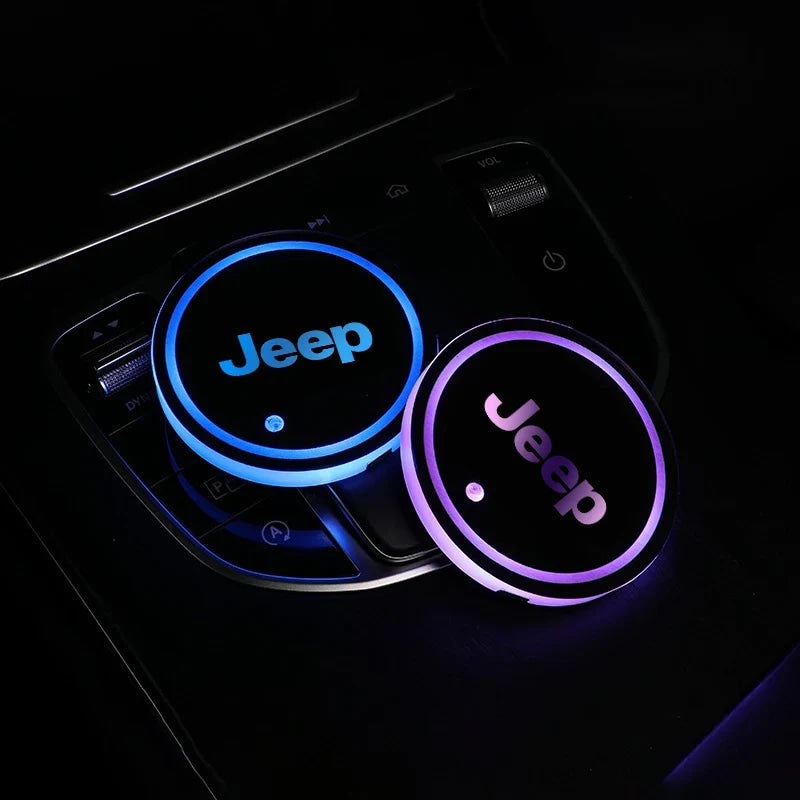 2Pcs LED Car Luminous Water Cup Pad Atmosphere Light Auto Accessories For Jeep Wrangler Renegade Compass Gladiator Cherokee Patr