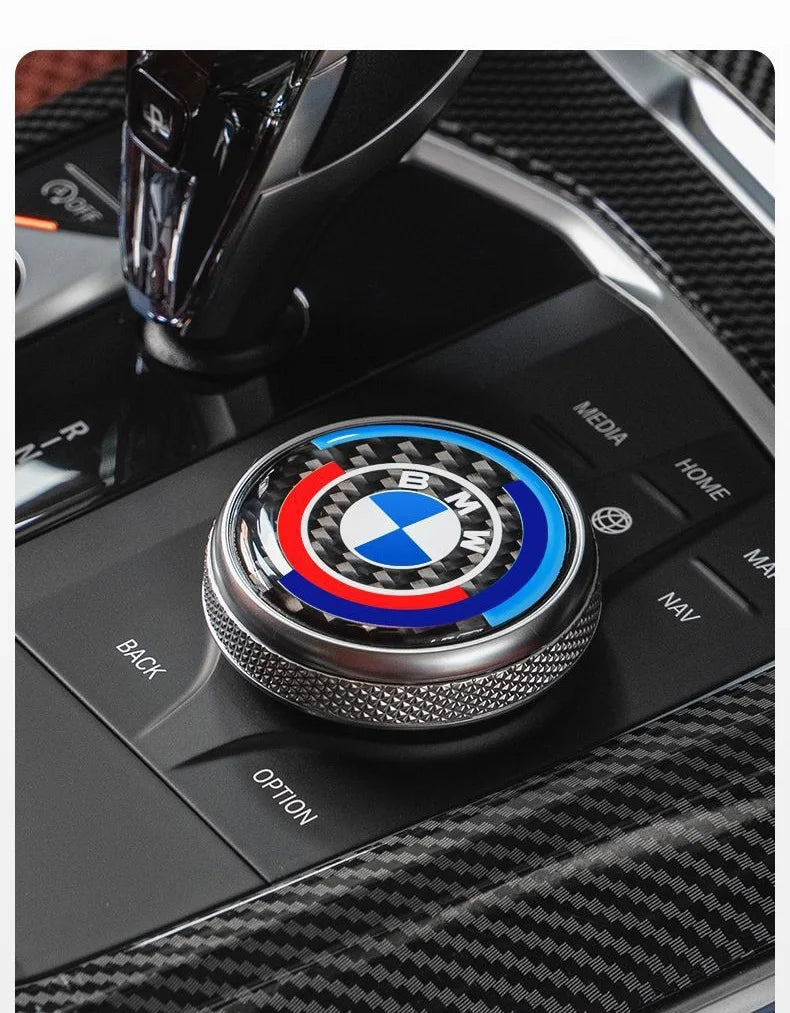 4.5CM 4.8CM Carbon Fibre Car Center Console Knob Stickers Decoration Accessories For BMW 1 2 3 4 5 6 Series GT Z4 X3 X4 X5 X6 X7