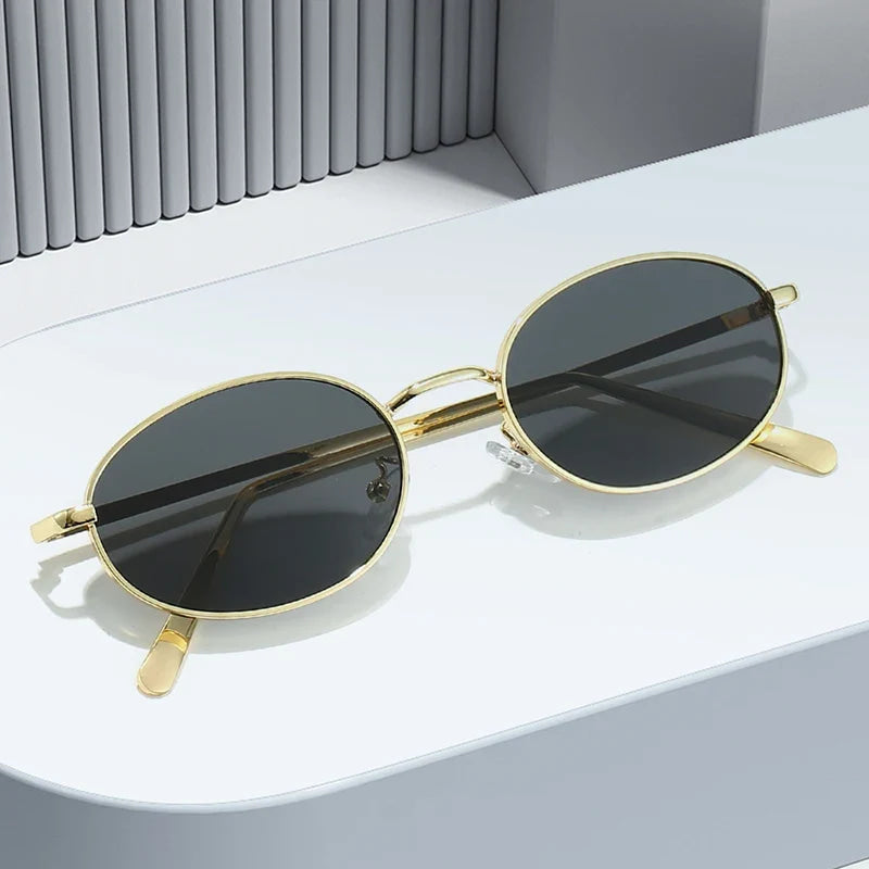 SHAUNA Gafas de sol retro con montura metálica ovalada pequeña para mujer UV400 Gafas de sol punk para hombre
