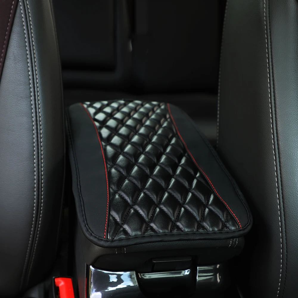 Checkered PU Leather Car Armrest Pad Embroidered Center Console Interior Accessory for All Seasons  WOMEN