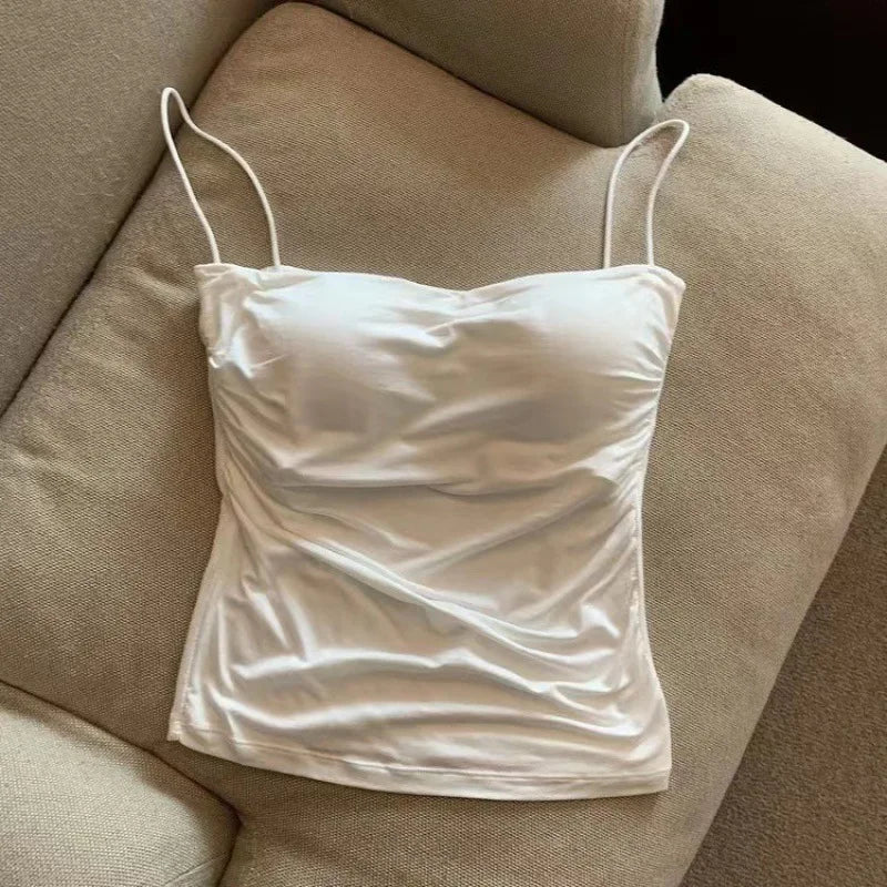 Camiseta sin Mangas para Mujer, Camisola Ajustada, Top Corto Sexy con Tirantes Finos, Camiseta Blanca Lisa, Estilo Coreano