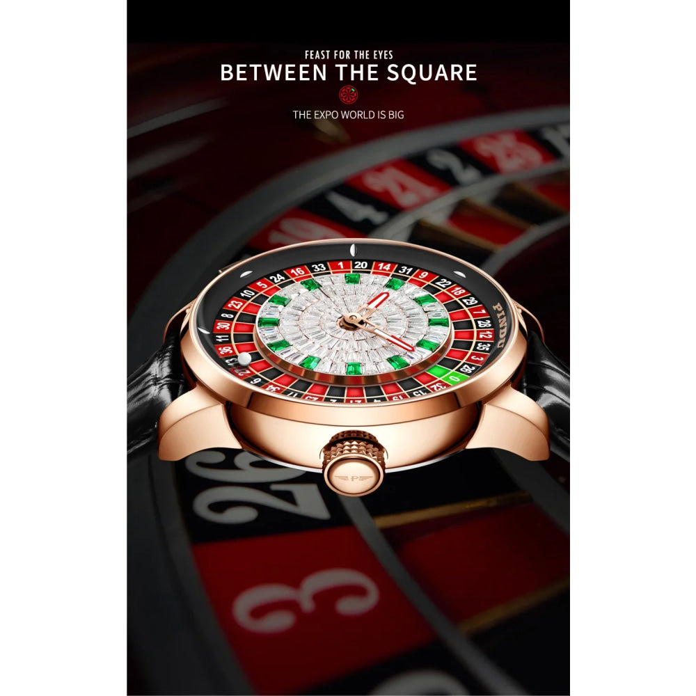 PINDU Design New NH35A Mechanical Watches Men Push Button Turn Russian Roulette Game Sapphire Mirror Diamond Dial Men's Watch