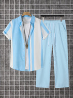 2-Piece Printed Men's Summer Short-Sleeved Button-Down Shirt and Pants Set