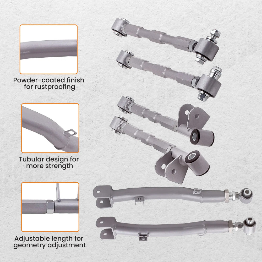 6-Piece Adjustable Lateral Traling Arm Link Kit for Subaru Impreza WRX Rear Suspension Adjustable for  STi GDA 02-07 Rear Full Set New