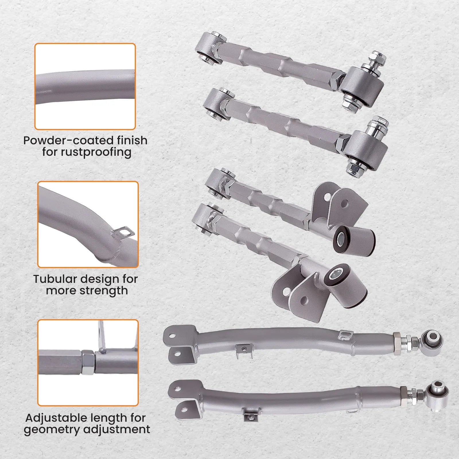 6-Piece Adjustable Lateral Traling Arm Link Kit for Subaru Impreza WRX Rear Suspension Adjustable for  STi GDA 02-07 Rear Full Set New