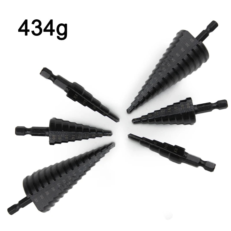 Broca escalonada negra con ranura recta y vástago Hexagonal, juego de herramientas de taladro de torre escariado de 3-12/4-12/4-20/4-32mm