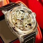A MEN'S Black Zinc Alloy Business Style Luminous Carved Fully Automatic Tourbillon Hollow Mechanical Watch