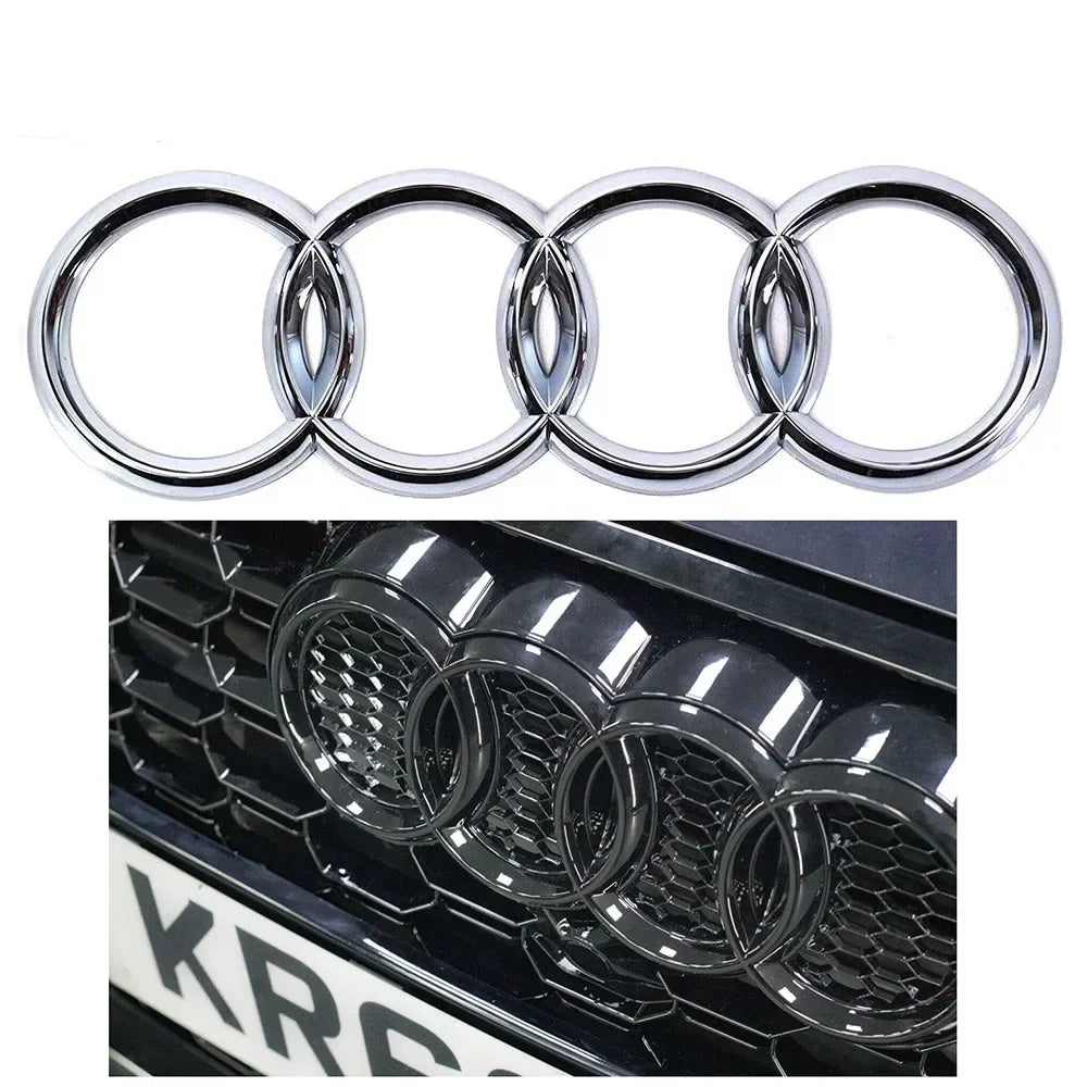 For Audi A3 A4 A5 A6 A7 Q2 Q3 Q5 Q8 TT ABS Black Hood Front Bonnet Grill Rear Trunk Emblem Logo Badge Sticker Decal  4 Ring Logo