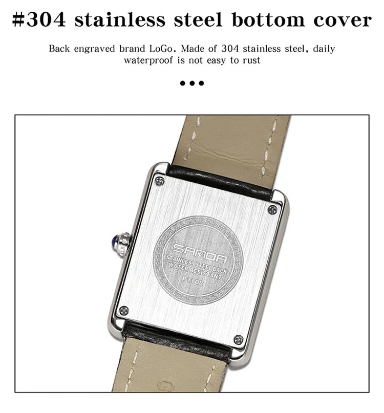 SANDA 9031/1108 Resistant Leather Strap Square Dial Waterproof Sport Casual Women Men Quartz Watches Reloj Luxury Couple Watch