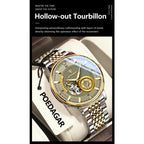POEDAGAR Top Luxury Man Wristwatch Luminous Hollow Tourbillon Stainless Steel Men Clock Mechanical Automatic Men's Watches Reloj
